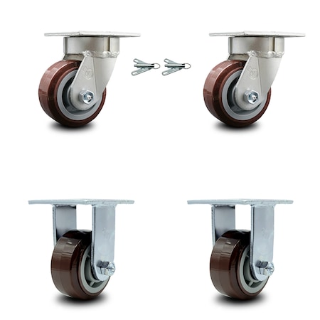 4 Inch Kingpinless Poly On Polyolefin Wheel Caster Swivel Locks 2 Rigid, 2PK